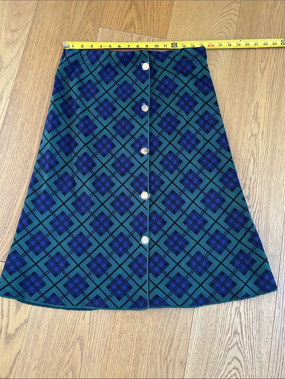 Button-Front A-Line Skirt in Teal and Royal Blue